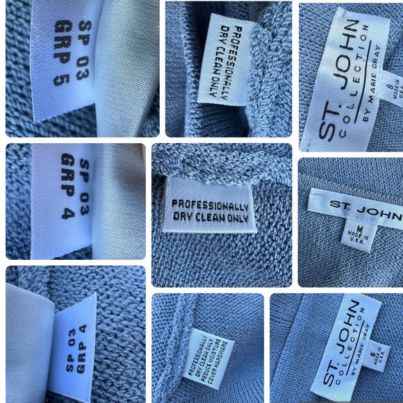 St. John 8 M 6 Santana Knit 3pc Pant Suit Set Light Blue Jacket Tank Pants - Picture 8 of 16